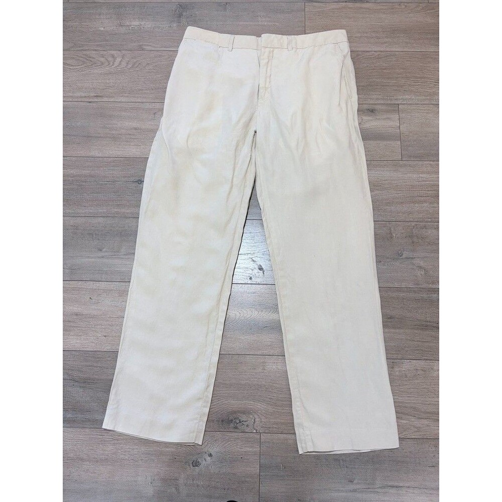Polo Ralph Lauren Pants Mens 34x32 Beige Linen Silk Chino Casual DISTRESSED